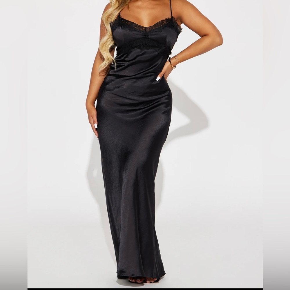 Satin lace trimmed maxi dress